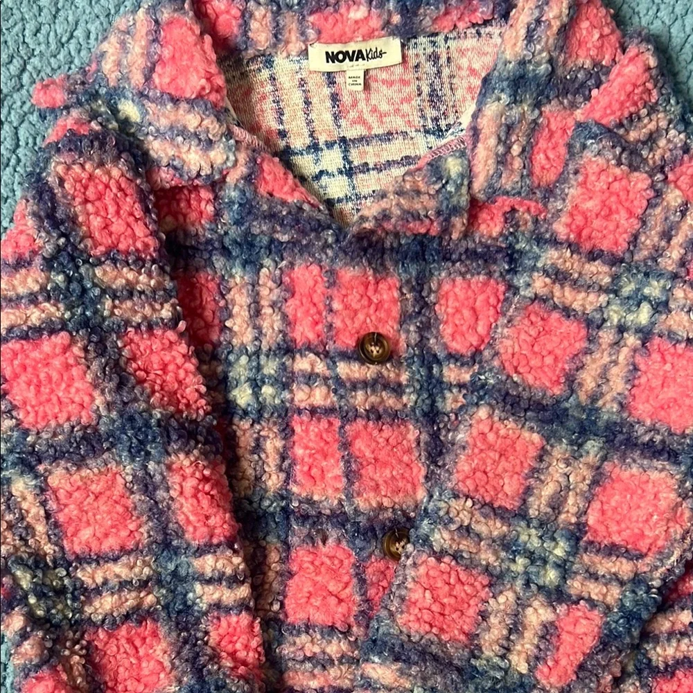 Fashion Nova Kids Pink and Blue Plaid Jacket - Picture 5 of 6